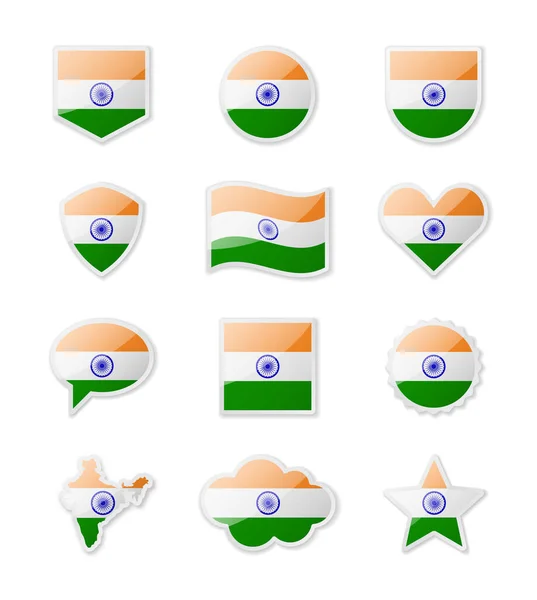 India Juego Las Banderas Campo Forma Las Pegatinas Las Formas — Vector de stock