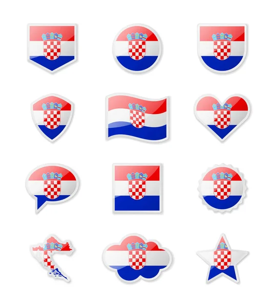 Croatia Set Country Flags Form Stickers Various Shapes Vector Illustration —  Vetores de Stock