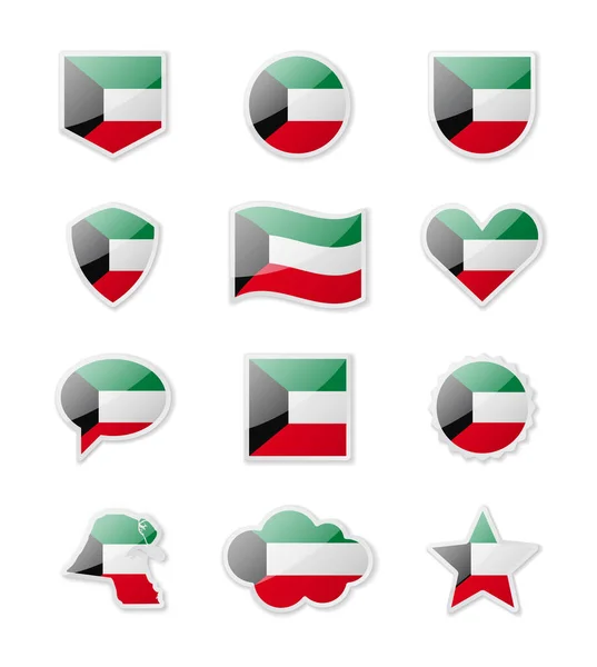 Kuwait Set Country Flags Form Stickers Various Shapes Vector Illustration — Stockvektor