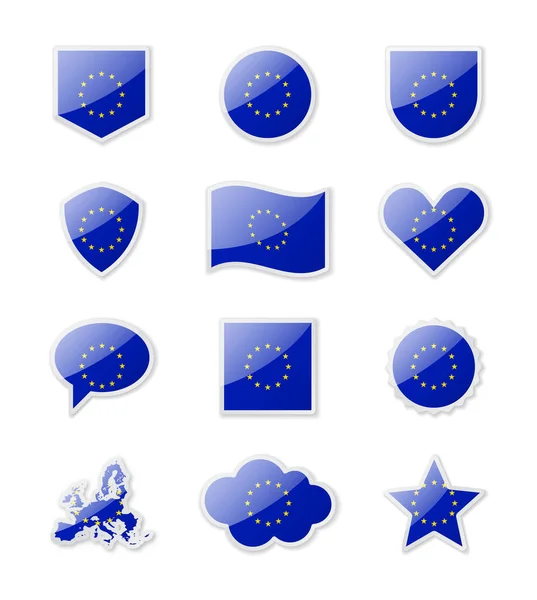 Unión Europea Conjunto Banderas Países Forma Pegatinas Diversas Formas Ilustración — Vector de stock