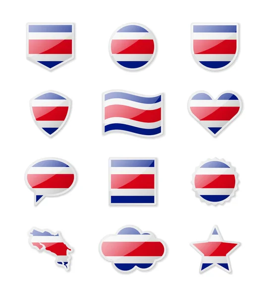 Costa Rica Set Country Flags Form Stickers Various Shapes Vector — Stockvektor