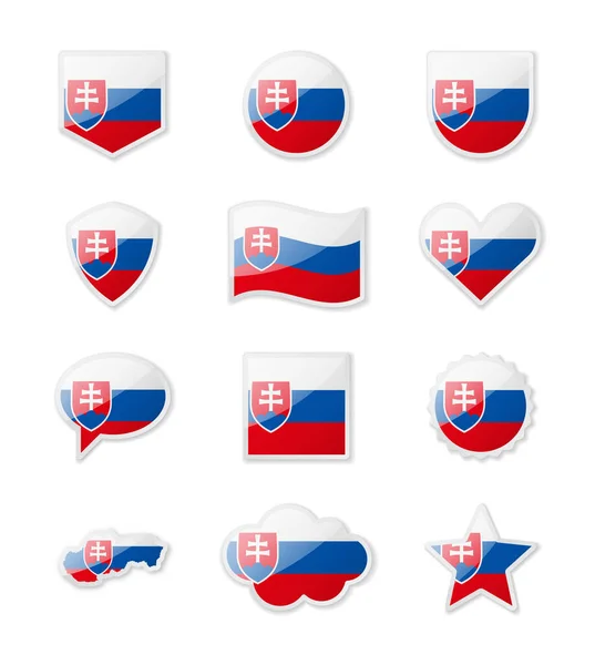 Slovakia Set Country Flags Form Stickers Various Shapes Vector Illustration —  Vetores de Stock