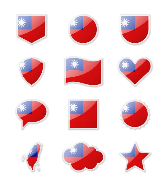 Ταϊβάν Σετ Σημαιών Χώρας Μορφή Αυτοκόλλητων Διαφόρων Σχημάτων Εικονογράφηση Διανύσματος — Διανυσματικό Αρχείο