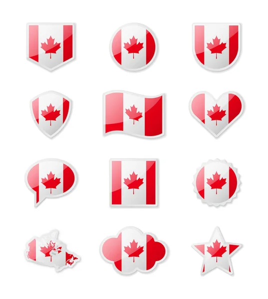 Canada Set Country Flags Form Stickers Various Shapes Vector Illustration — Stock Vector