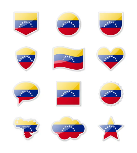 Venezuela Set Country Flags Form Stickers Various Shapes Vector Illustration — стоковый вектор