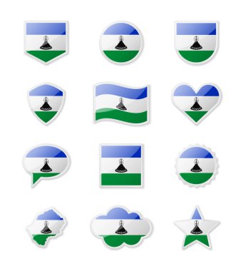 Lesotho - çeşitli şekillerde çıkartma şeklinde ülke bayrakları. Vektör illüstrasyonu