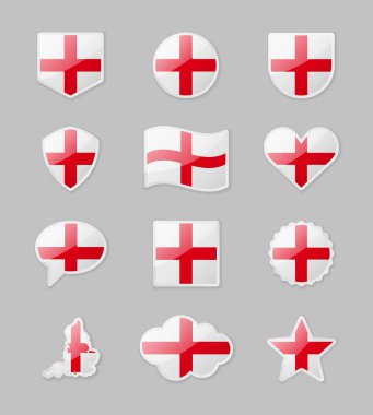 İngiltere - çeşitli şekillerde çıkartma şeklinde ülke bayrakları. Vektör illüstrasyonu