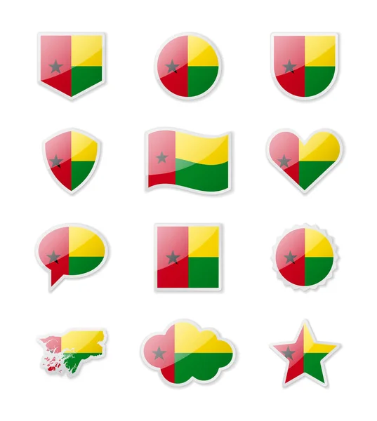 Guinée Bissau Ensemble Drapeaux Pays Sous Forme Autocollants Différentes Formes — Image vectorielle