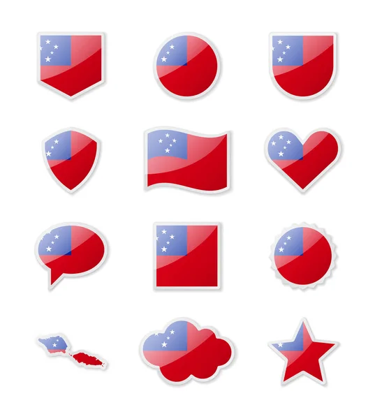 Samoa Ein Satz Länderflaggen Form Von Aufklebern Verschiedenen Formen Vektorillustration — Stockvektor