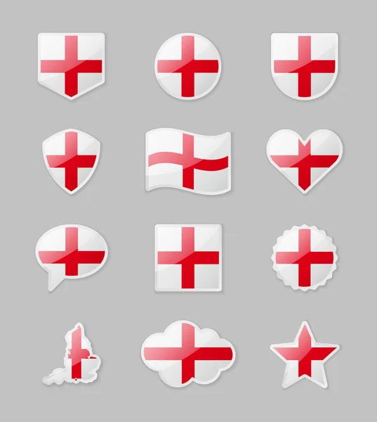 Inglaterra Conjunto Bandeiras País Forma Adesivos Várias Formas Ilustração Vetorial — Vetor de Stock