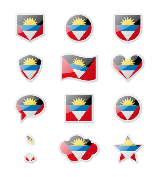 Antigua Barbuda Készlet Ország Zászlók Formájában Matricák Különböző Formákban Vektorillusztráció — Stock Vector