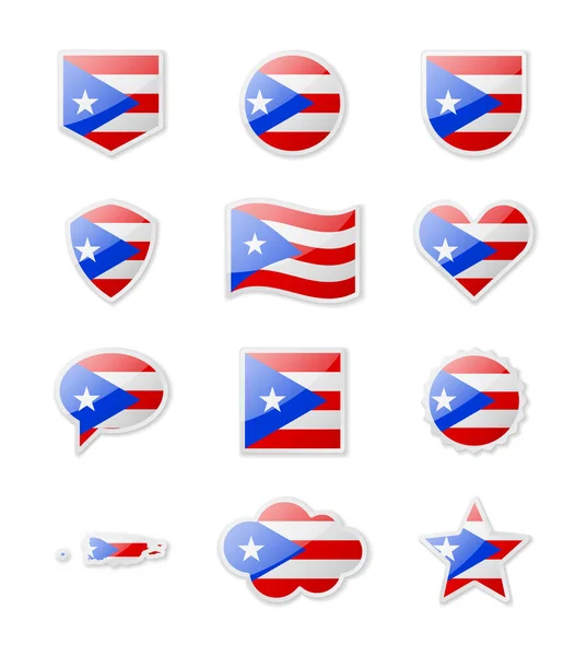 Puerto Rico Set Country Flags Form Stickers Various Shapes Vector — Stock Vector