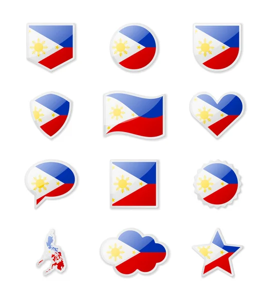 Philippines Set Country Flags Form Stickers Various Shapes Vector Illustration — стоковий вектор