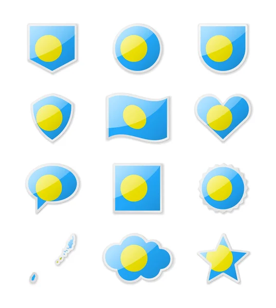 Palau Set Country Flags Form Stickers Various Shapes Vector Illustration — стоковий вектор