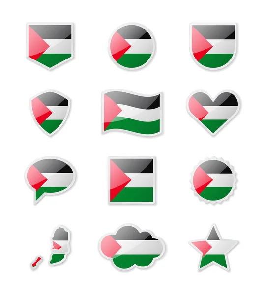巴勒斯坦 以各种形状的贴纸形式出现的一组国家国旗 矢量说明 — 图库矢量图片