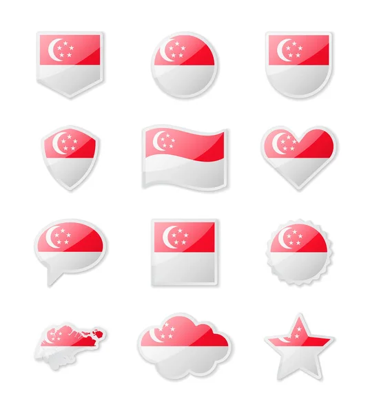 Singapore Set Country Flags Form Stickers Various Shapes Vector Illustration — Stock Vector