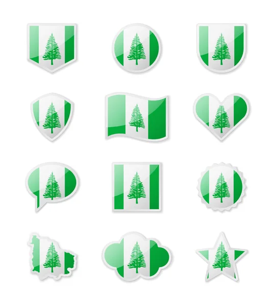 Norfolk Island Set Country Flags Form Stickers Various Shapes Vector — стоковый вектор