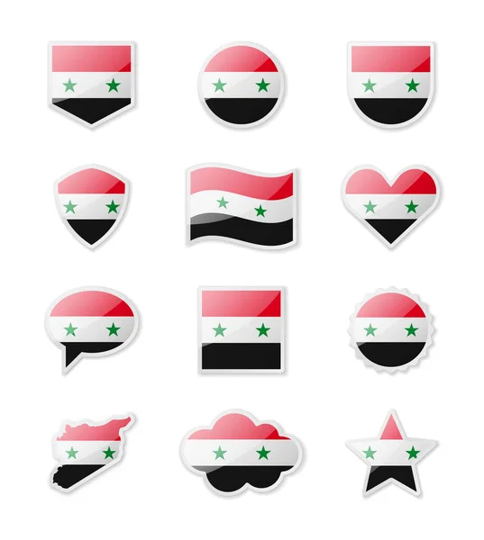 叙利亚 以各种形状的贴纸形式出现的一组国家国旗 矢量说明 — 图库矢量图片