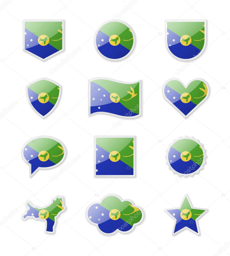 Christmas Island - set of country flags in the form of stickers of various shapes. Vector illustration