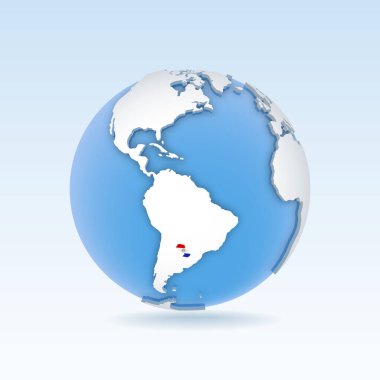 Paraguay - dünya haritasında yer alan ülke haritası ve bayrağı. 3B Vektör illüstrasyonu