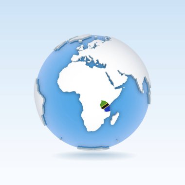 Tanzanya - dünya haritasında bulunan ülke haritası ve bayrağı. 3B Vektör illüstrasyonu