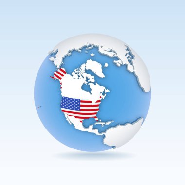 Amerika Birleşik Devletleri - dünya haritası ve dünya haritasında yer alan ülke haritası ve bayrağı. 3B Vektör illüstrasyonu