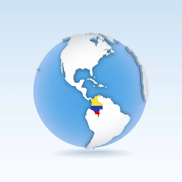 哥伦比亚国家地图和国旗位于全球 世界地图上 3D矢量图解 — 图库矢量图片