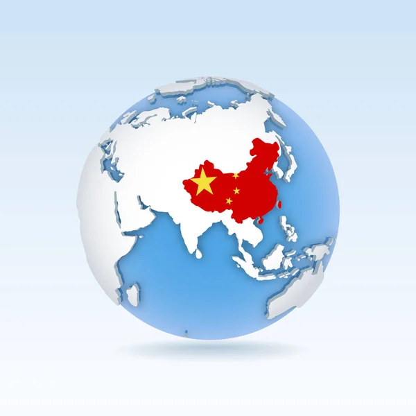 Китай Карта Страны Флаг Расположенный Глобусе Карта Мира Векторная Иллюстрация — стоковый вектор
