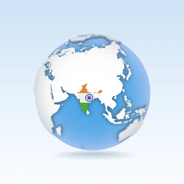 Índia Mapa País Bandeira Localizada Globo Mapa Mundo Ilustração Vetorial —  Vetores de Stock