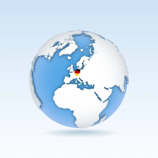 德国国家地图和国旗位于全球 世界地图上 3D矢量图解 — 图库矢量图片