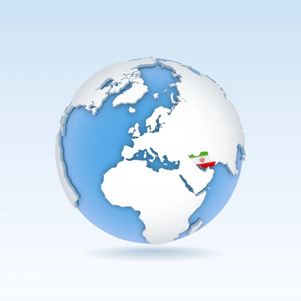 伊朗国家地图和国旗位于全球 世界地图上 3D矢量图解 — 图库矢量图片