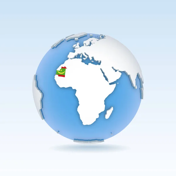 毛里塔尼亚国家地图和国旗位于全球 世界地图上 3D矢量图解 — 图库矢量图片