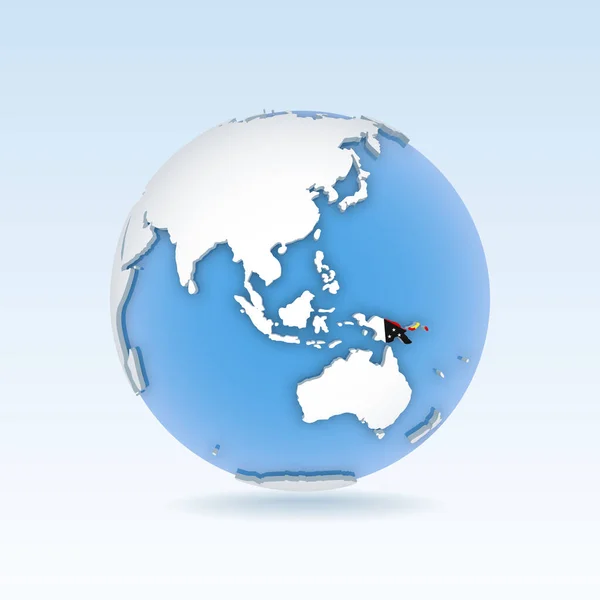 巴布亚新几内亚国家地图和国旗位于全球 世界地图上 3D矢量图解 — 图库矢量图片