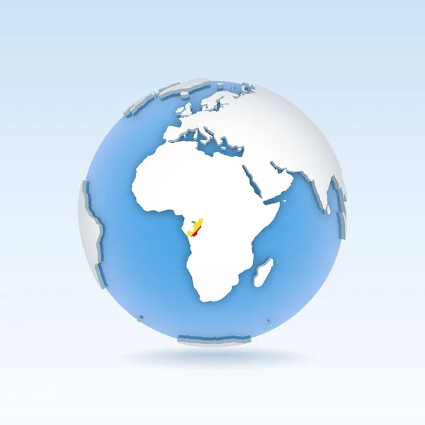 刚果共和国国家地图和国旗位于地球上 世界地图上 3D矢量图解 — 图库矢量图片