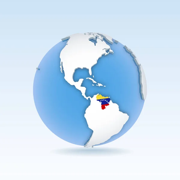 委内瑞拉国家地图和国旗位于全球 世界地图上 3D矢量图解 — 图库矢量图片