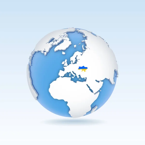 乌克兰国家地图和国旗位于全球 世界地图上 3D矢量图解 — 图库矢量图片