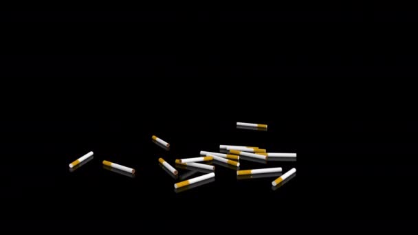 Group Cigarettes Falling Black Background Chroma Key Further Processing — Stockvideo