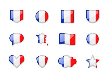France - set of shiny flags of different shapes. Vector illustration