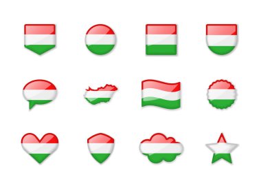 Hungary - set of shiny flags of different shapes. Vector illustration