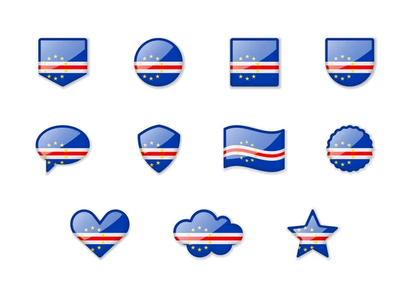 Cabo Verde Conjunto Banderas Brillantes Diferentes Formas Ilustración Vectorial — Vector de stock