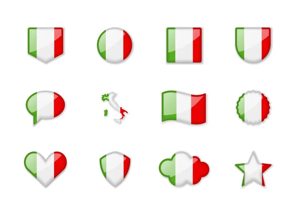 Italy Set Shiny Flags Different Shapes Vector Illustration — Vettoriale Stock