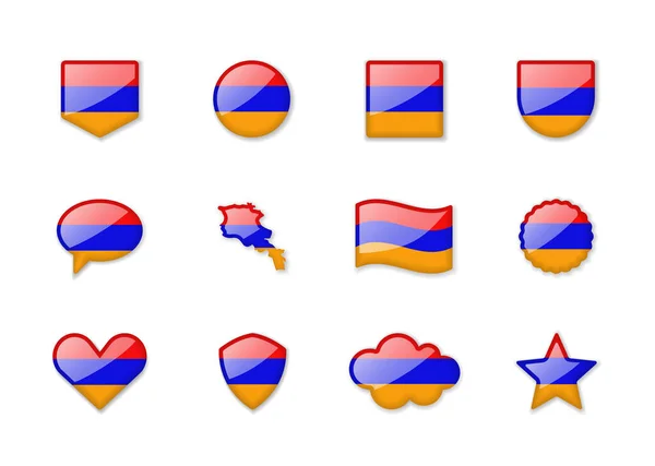 Armenia Set Shiny Flags Different Shapes Vector Illustration —  Vetores de Stock