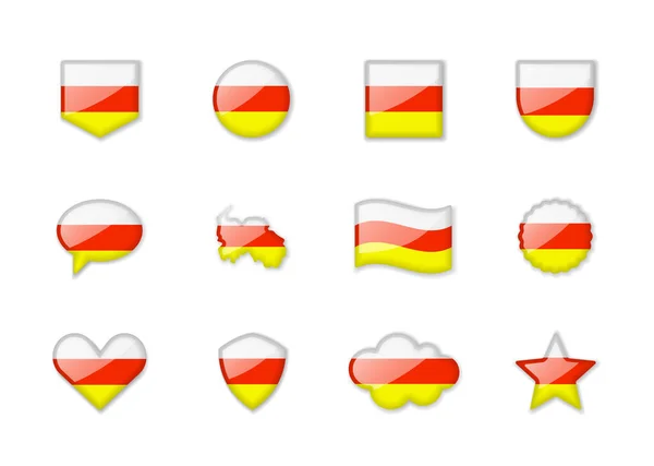 South Ossetia Set Shiny Flags Different Shapes Vector Illustration — 图库矢量图片