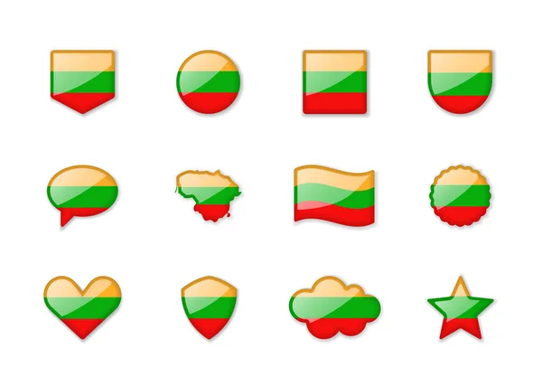 Lithuania Set Shiny Flags Different Shapes Vector Illustration — Vettoriale Stock