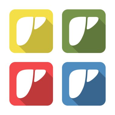 Liver. Medical icon isolated on green, yellow, blue and red background. First aid. Healthcare, medical and pharmacy sign. Square button. Vector Illustration