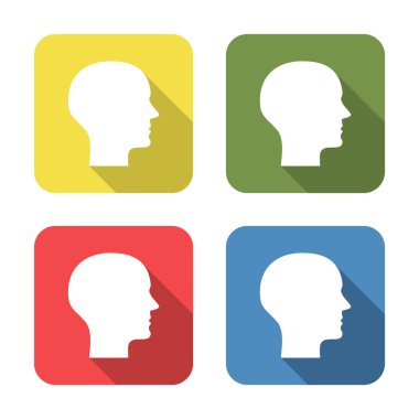 Head. Medical icon isolated on green, yellow, blue and red background. First aid. Healthcare, medical and pharmacy sign. Square button. Vector Illustration
