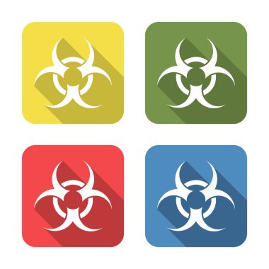 Biohazard. Medical icon isolated on green, yellow, blue and red background. First aid. Healthcare, medical and pharmacy sign. Square button. Vector Illustration