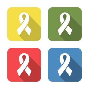 Cancer fight sign. Medical icon isolated on green, yellow, blue and red background. First aid. Healthcare, medical and pharmacy sign. Square button. Vector Illustration
