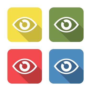 Eye. Medical icon isolated on green, yellow, blue and red background. First aid. Healthcare, medical and pharmacy sign. Square button. Vector Illustration