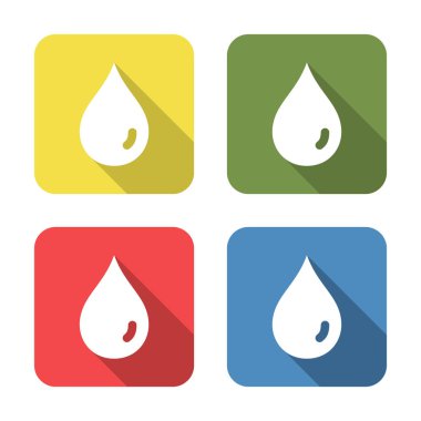 Drop. Medical icon isolated on green, yellow, blue and red background. First aid. Healthcare, medical and pharmacy sign. Square button. Vector Illustration